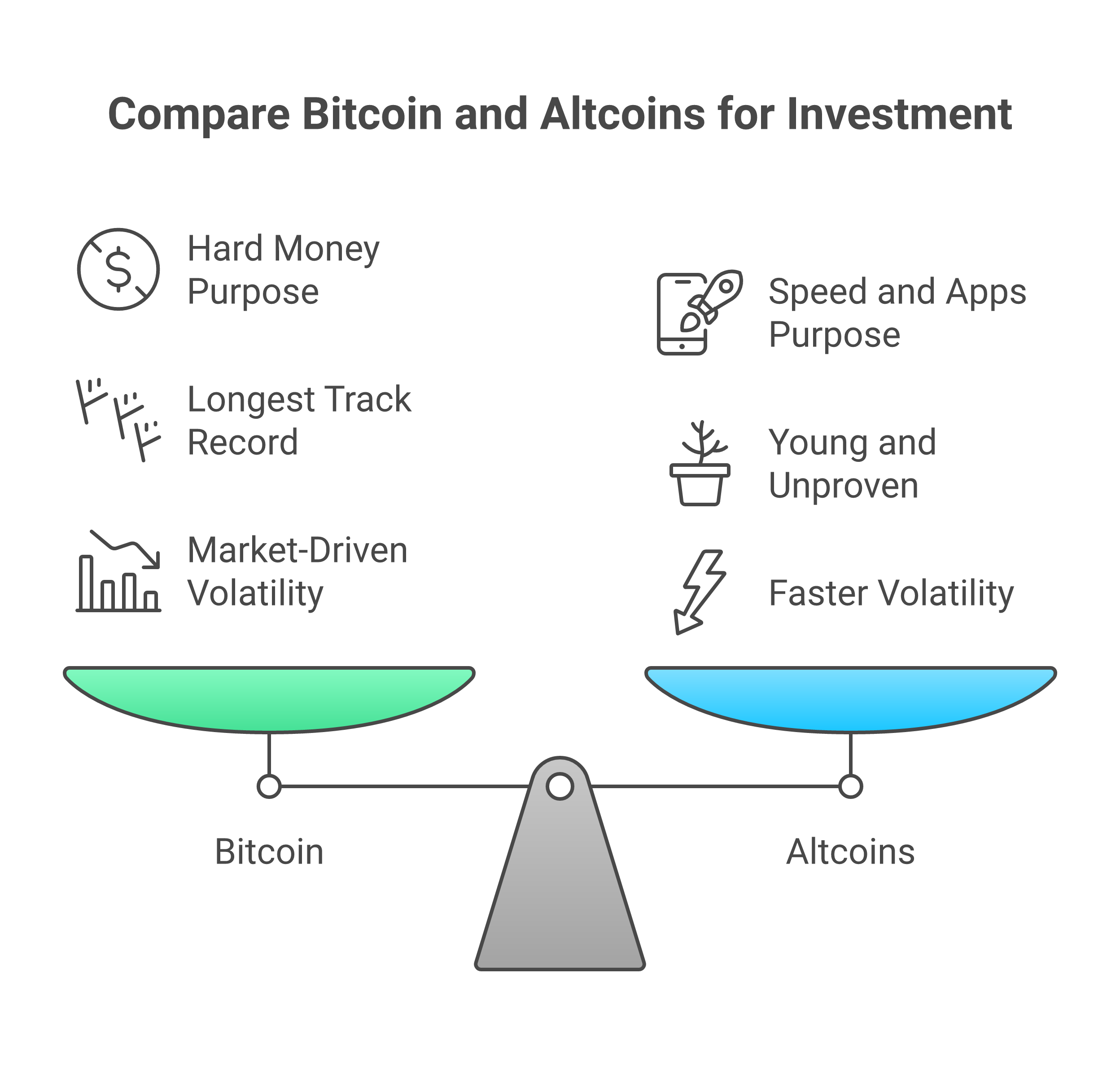 Bitcoin and altcoins differ in their core purpose, risk profile, and market behavior.